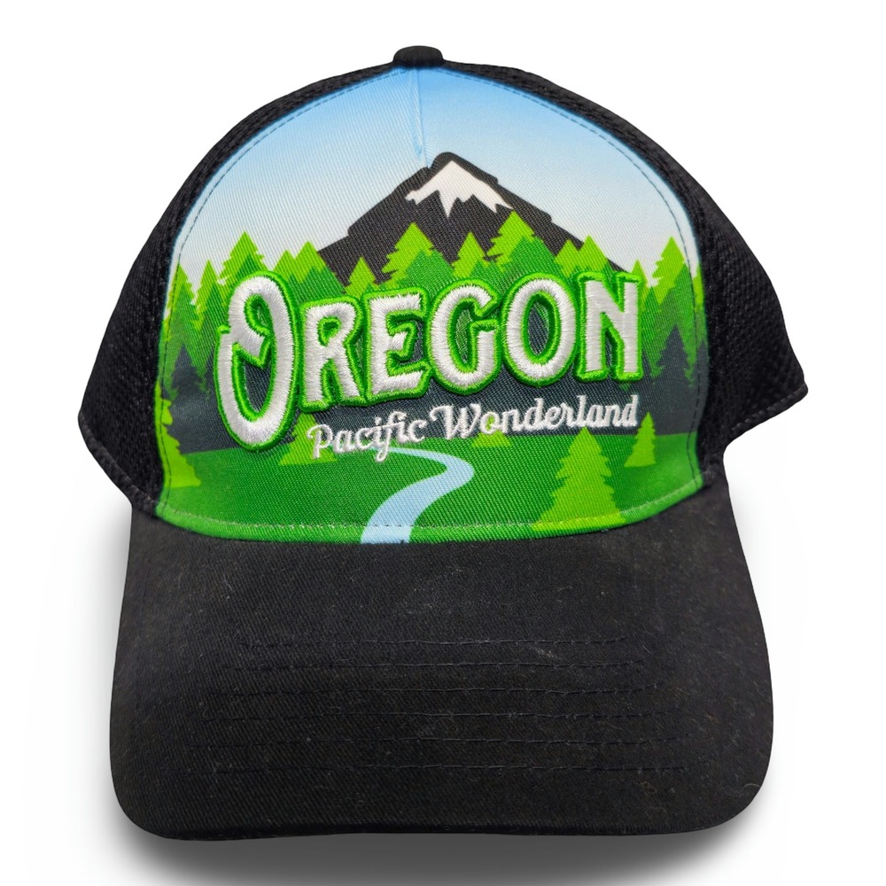 Little Bay Root Oregon Pacific Wonderland Trucker Hat Adult OSFM Black Green EX